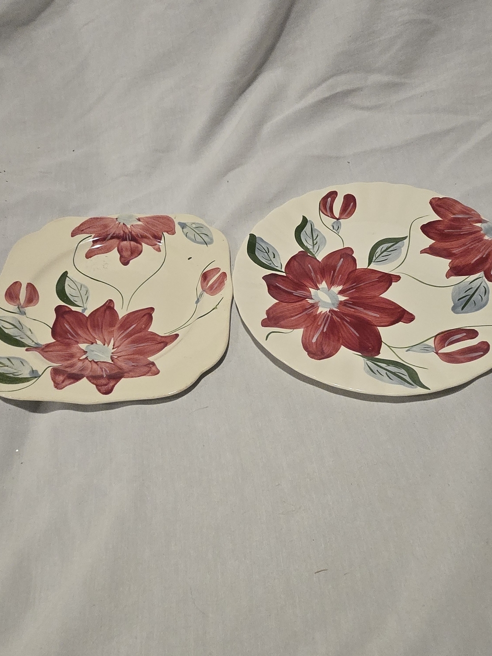 Vtg Blue Ridge Southern Pottery POINSETTIA Plates Lot of 2 Hand Painted 8.5"